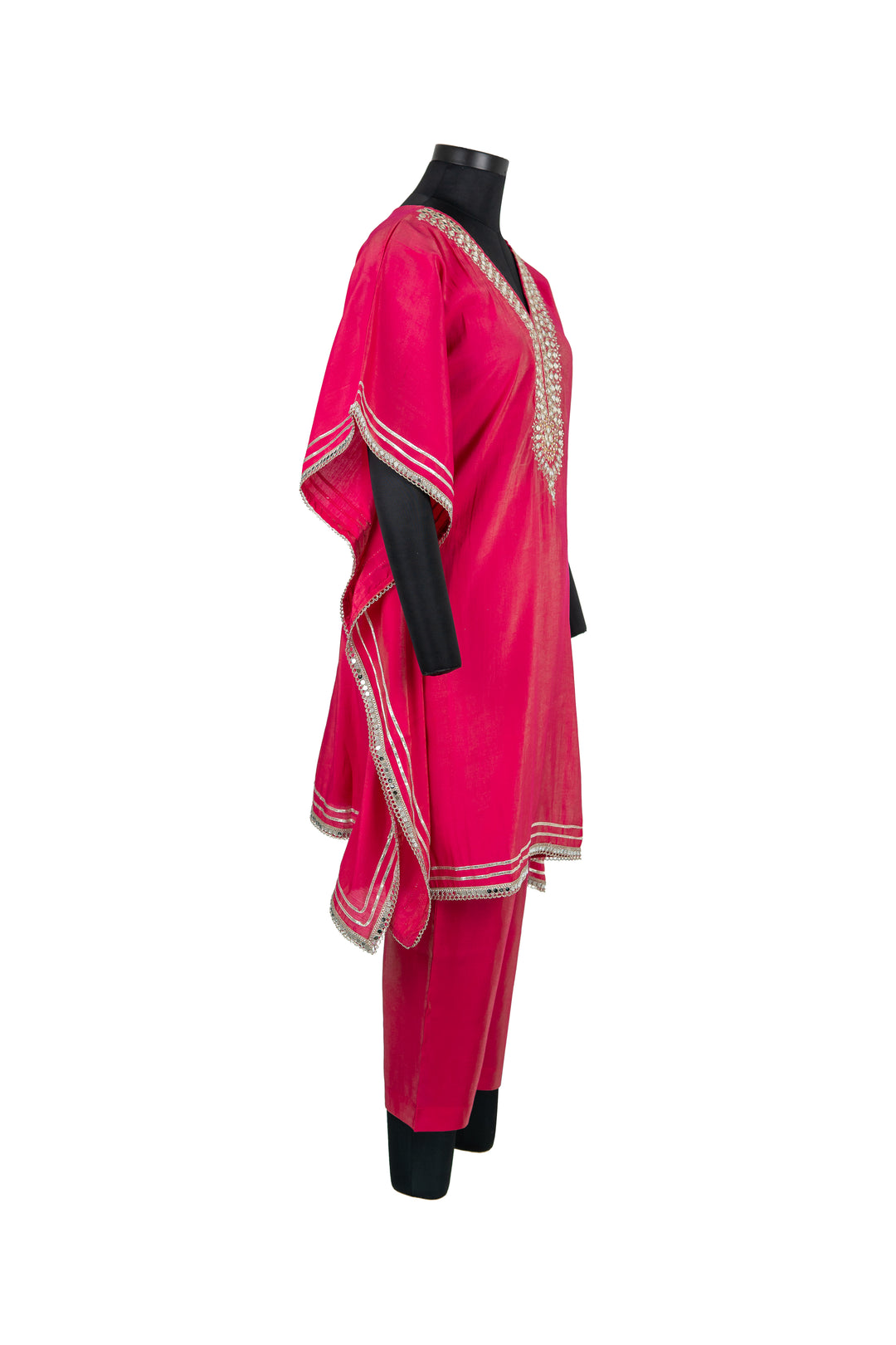 Fushcia Pink Kaftaan Suit With Potli