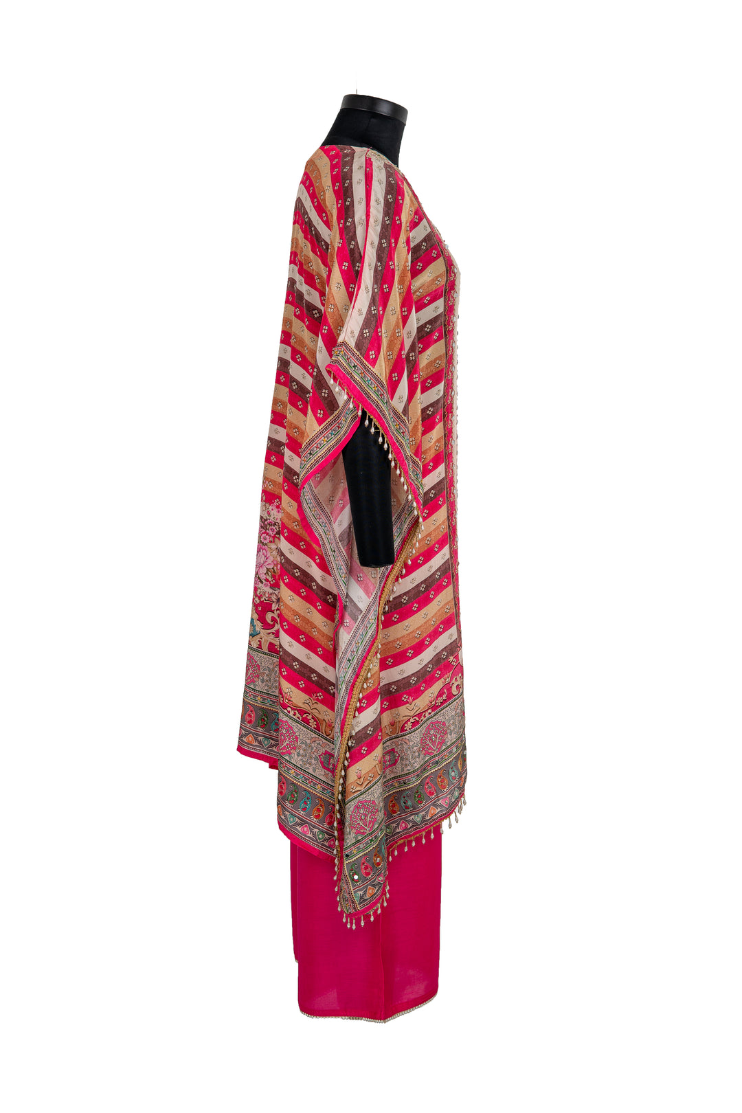 Cream And Pink Embroidered 2-Piece Kaftaan Suit