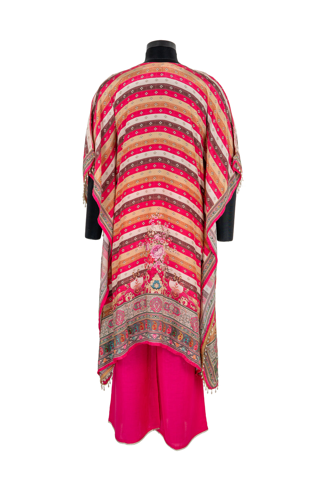 Cream And Pink Embroidered 2-Piece Kaftaan Suit