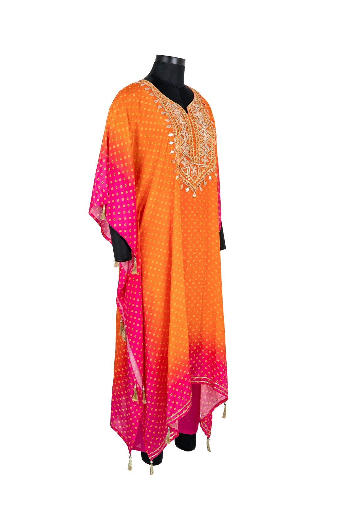 Embroidered Orange And Pink 2-Piece Kaftaan Suit