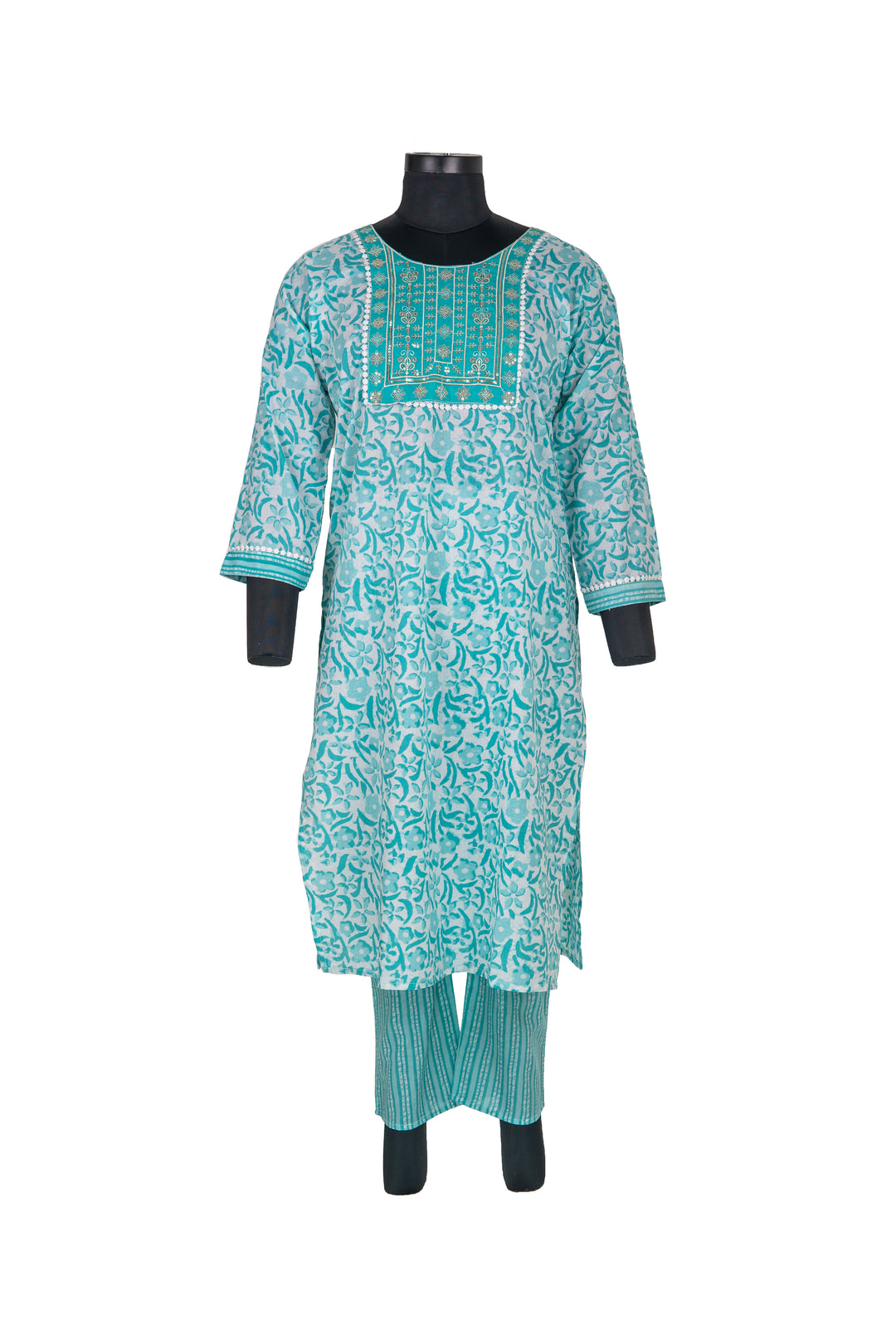 Sea Green Straight Pant Cotton Suit