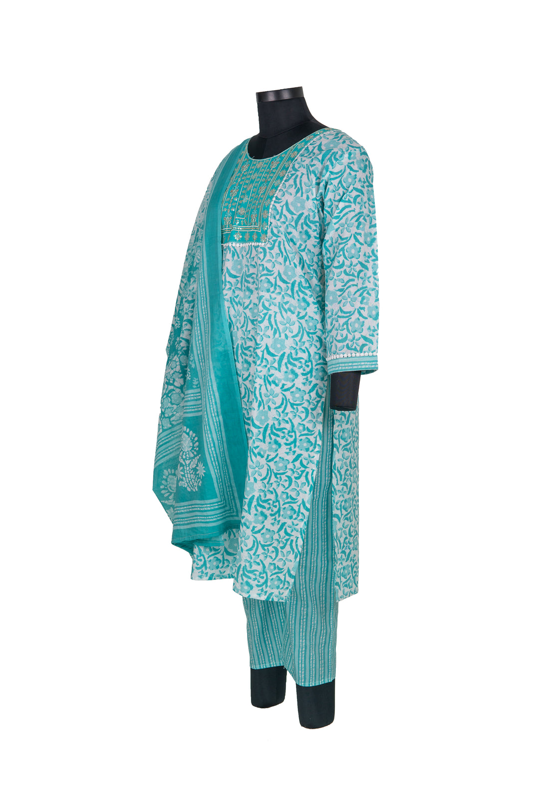 Sea Green Straight Pant Cotton Suit