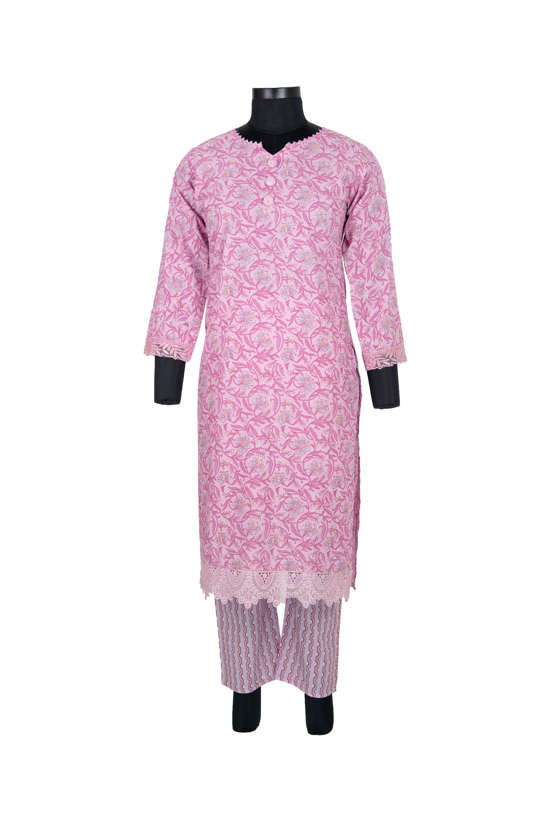 Pink Colour Digital Print Cotton Straight Pant Suit