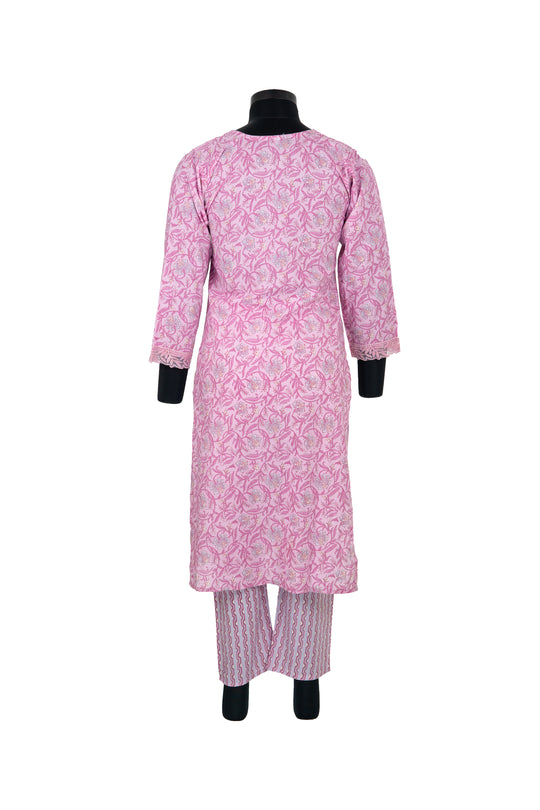 Pink Colour Digital Print Cotton Straight Pant Suit