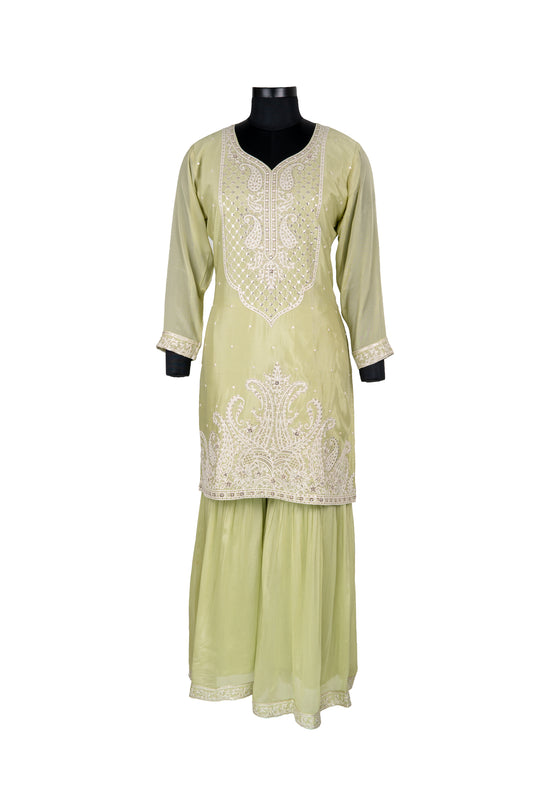 Fully Embroidered Pastel Green Palazzo Set