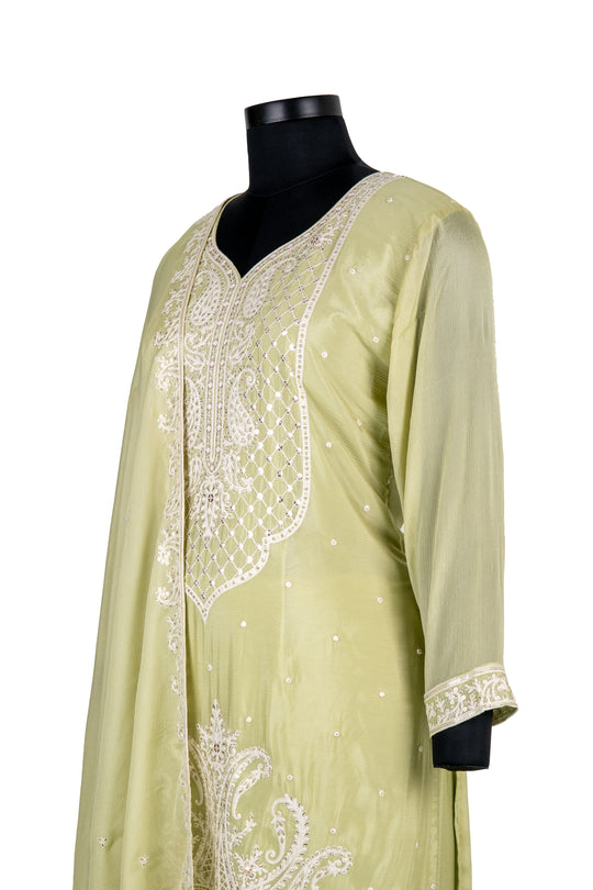 Fully Embroidered Pastel Green Palazzo Set