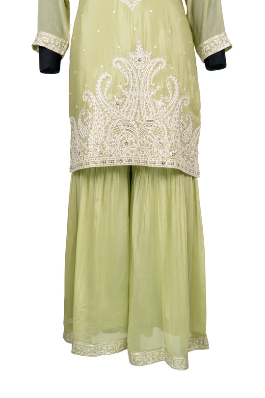 Fully Embroidered Pastel Green Palazzo Set