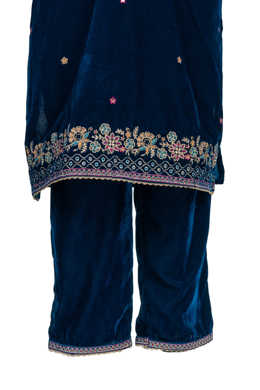 Navy Blue Embroidered Velvet Suit With Embroidered Dupatta