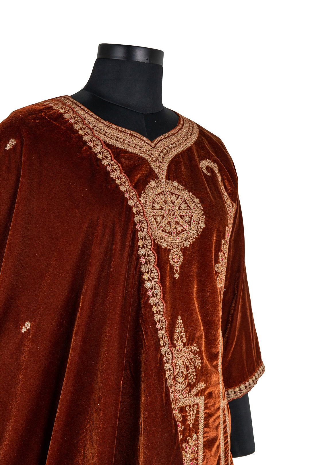 Fully Embroidered Brown Colour Velvet Suit With Embroidered Dupatta