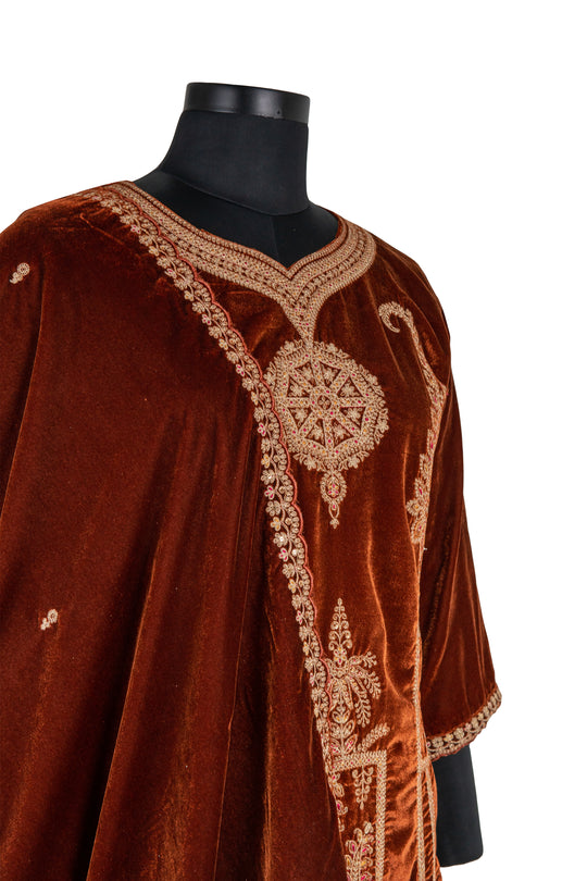 Fully Embroidered Brown Colour Velvet Suit With Embroidered Dupatta