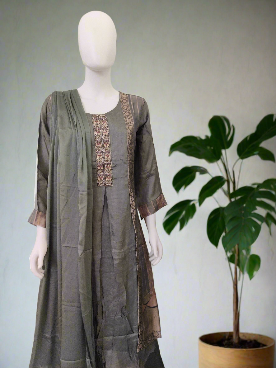 Grey Jaquard A line Kurta set