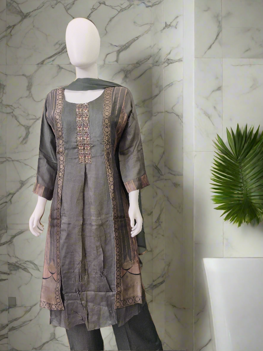 Grey Jaquard A line Kurta set