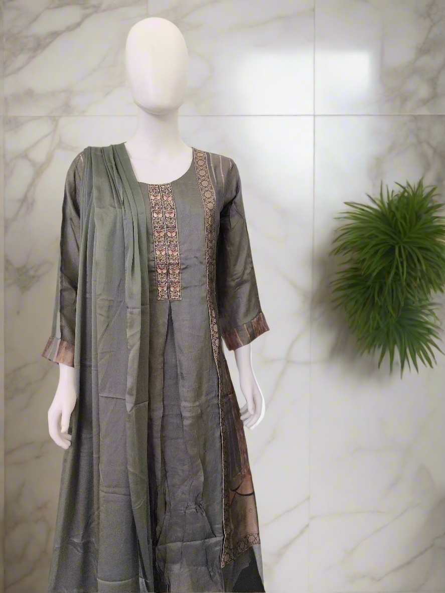 Grey Jaquard A line Kurta set