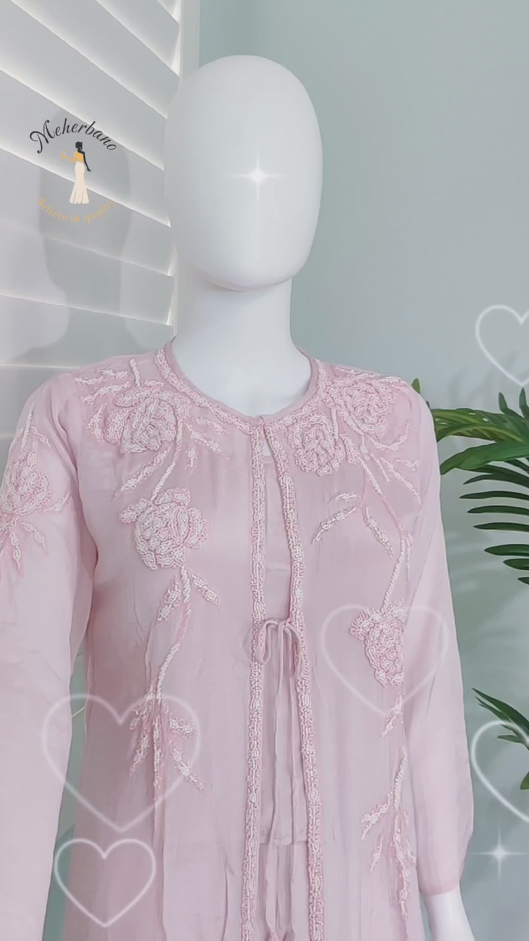 🌸 Blush Bloom: Three-Piece Indo-Western Set with Removable Jacket