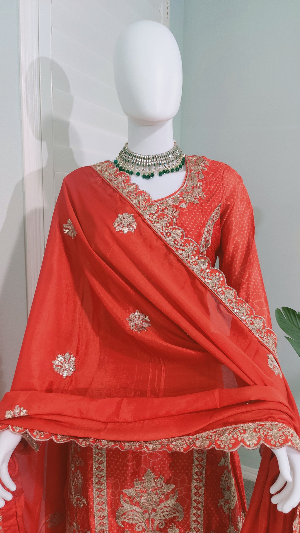 Radiance in Rust: Embroidered Palazzo Suit Set