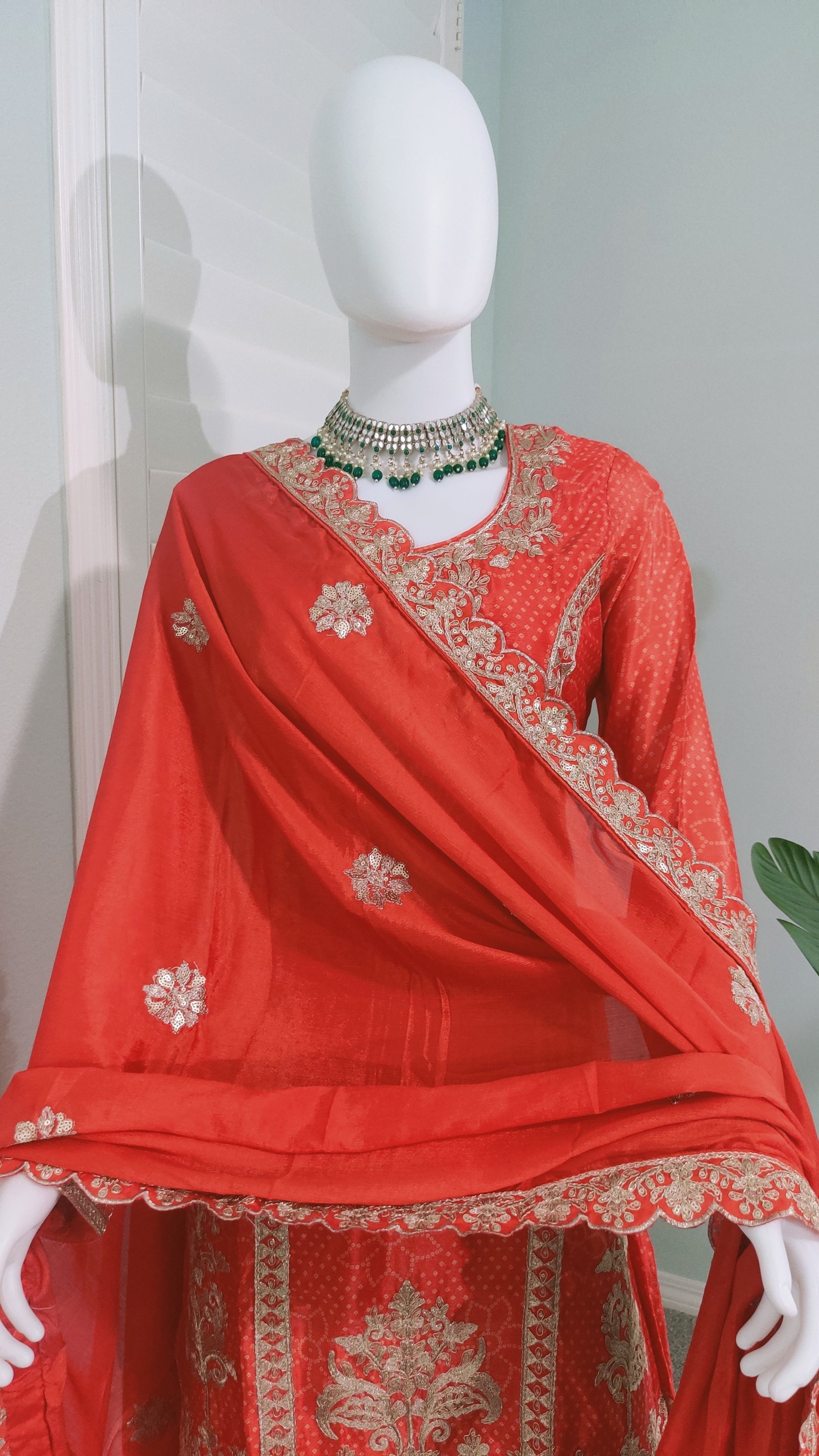 Radiance in Rust: Embroidered Palazzo Suit Set