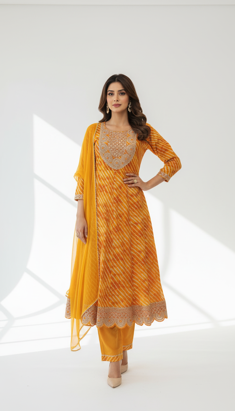Radiance in Every Fold – Bandhej Anarkali Suit
