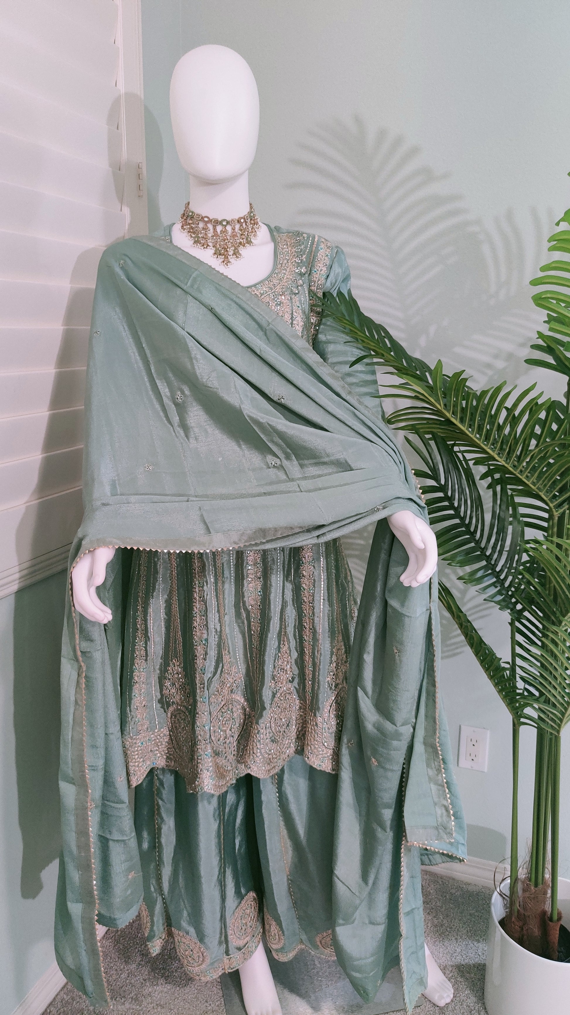 ✨ Regal & Elegant Heavy Chinon Embroidered Palazzo Set