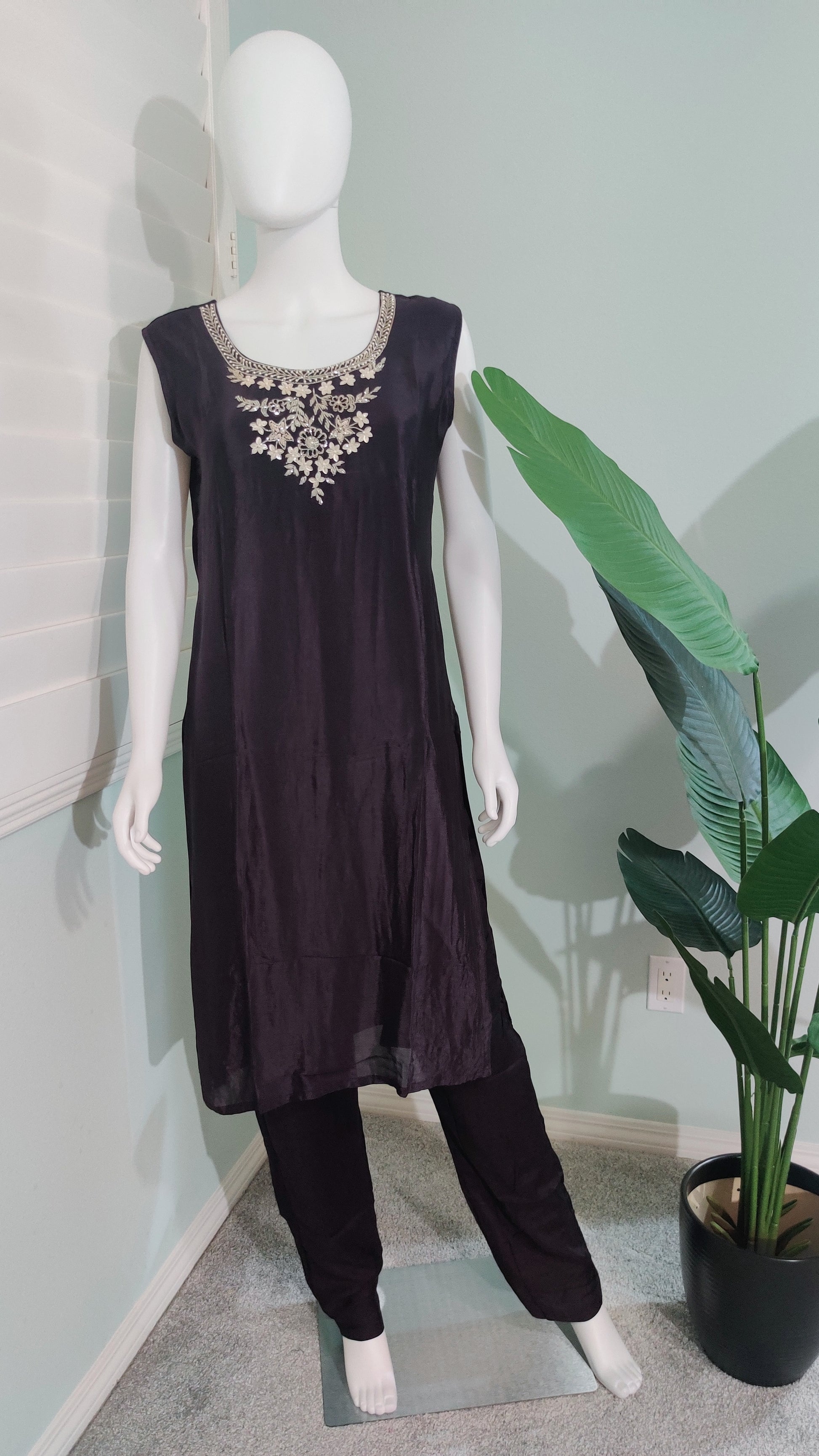 Deep Purple Indo Western Hand Embroidered Party wear Dress