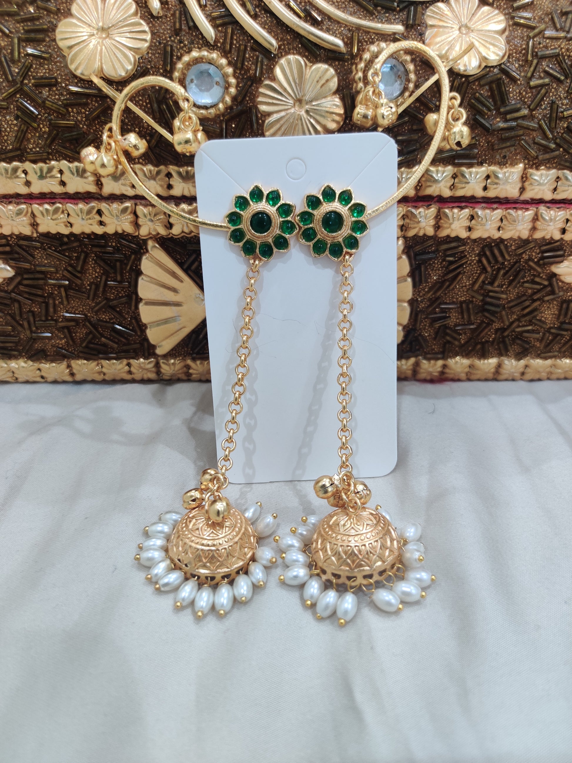 Radiance in Bloom – Kashmiri Jhumkas in Hot Pink & Bottle Green