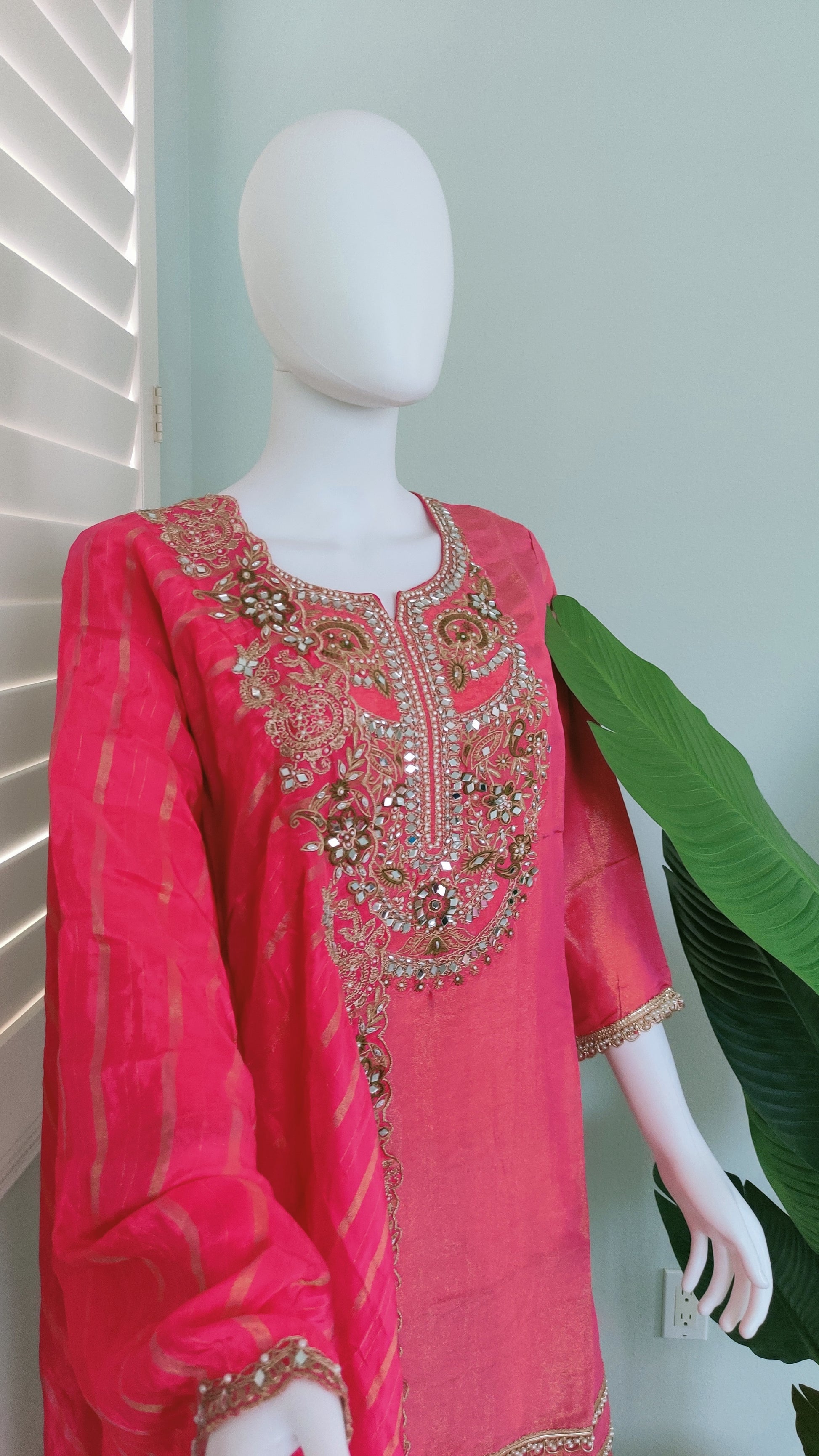 Pink Tissue Shimmer Kurta Set