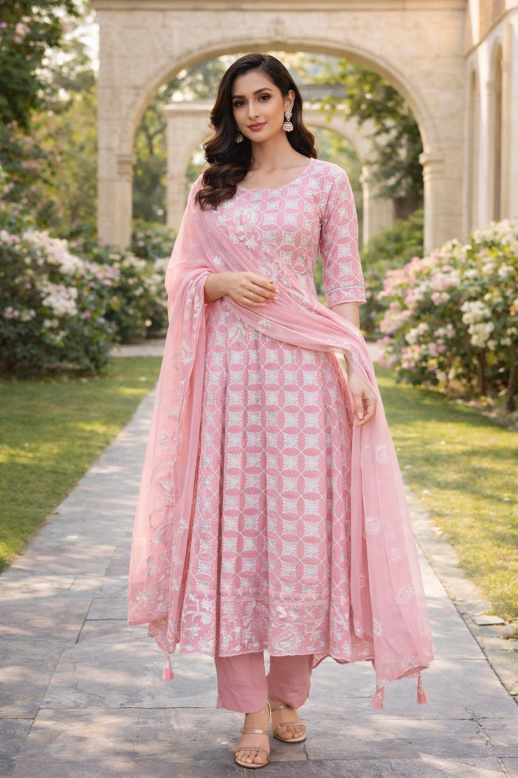Light Pink Fully Embroidered Anarkali Suit