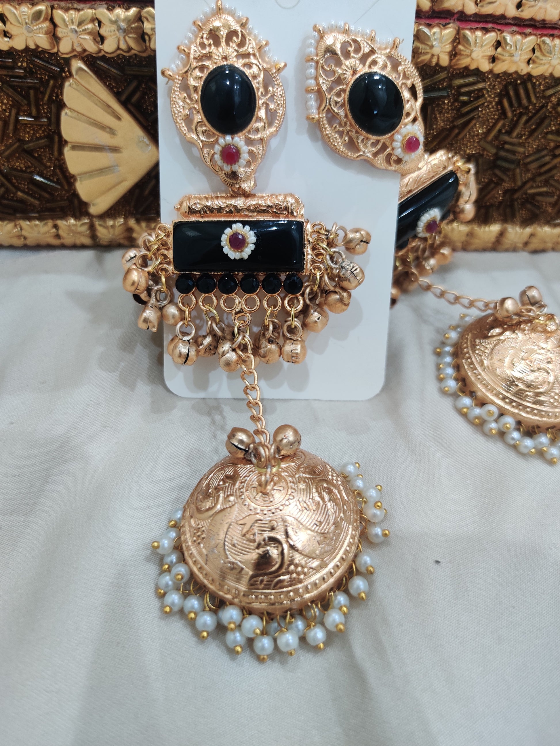 Kashmiri Statement Earrings in Black