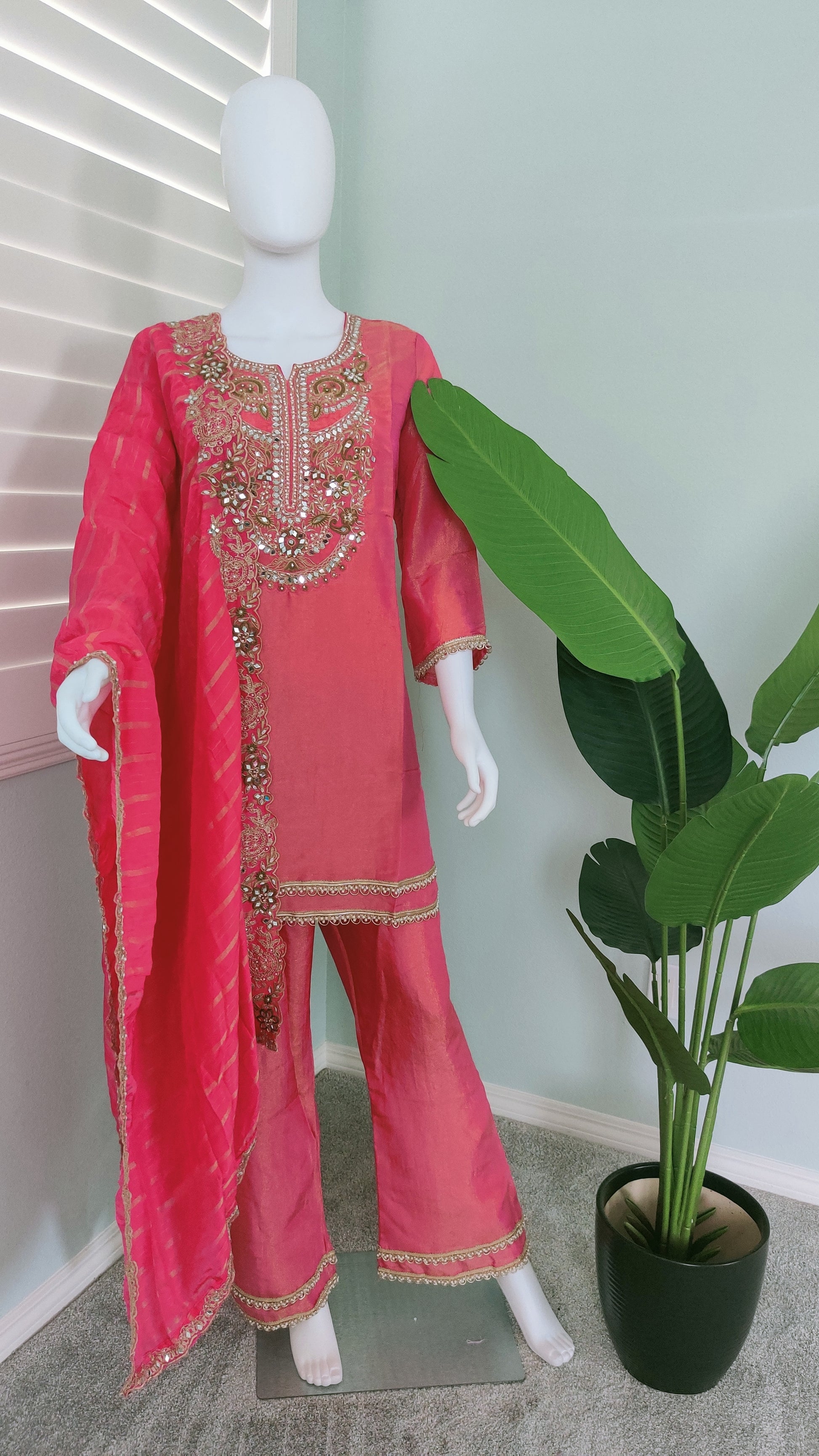 Pink Tissue Shimmer Kurta Set