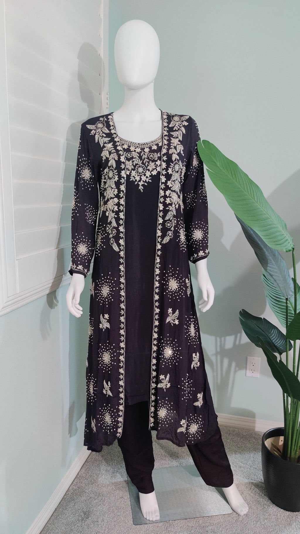 Deep Purple Indo Western Hand Embroidered Party wear Dress