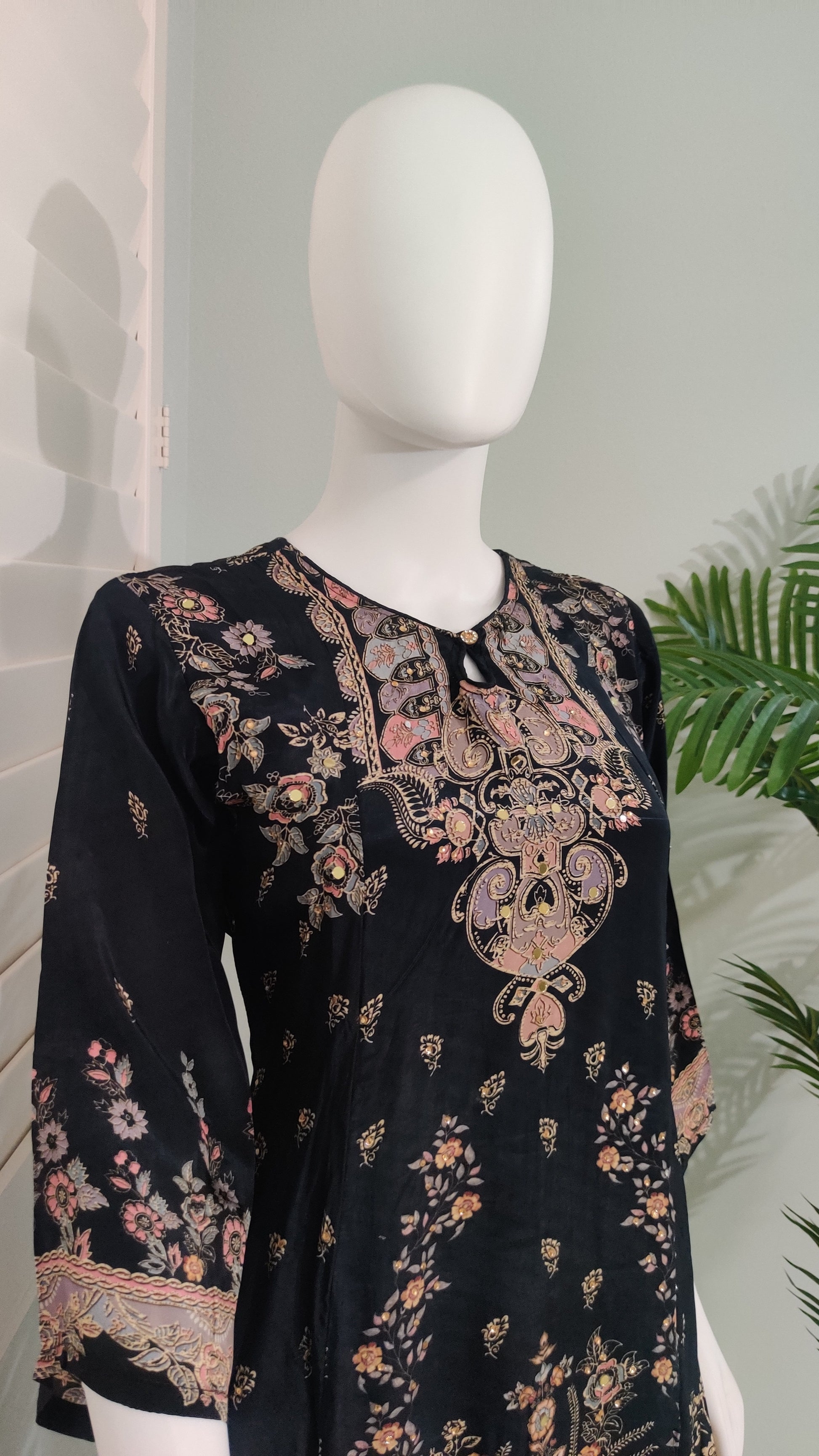 Black Digital Printed Mirror work Festive Wear Plazzo Suit