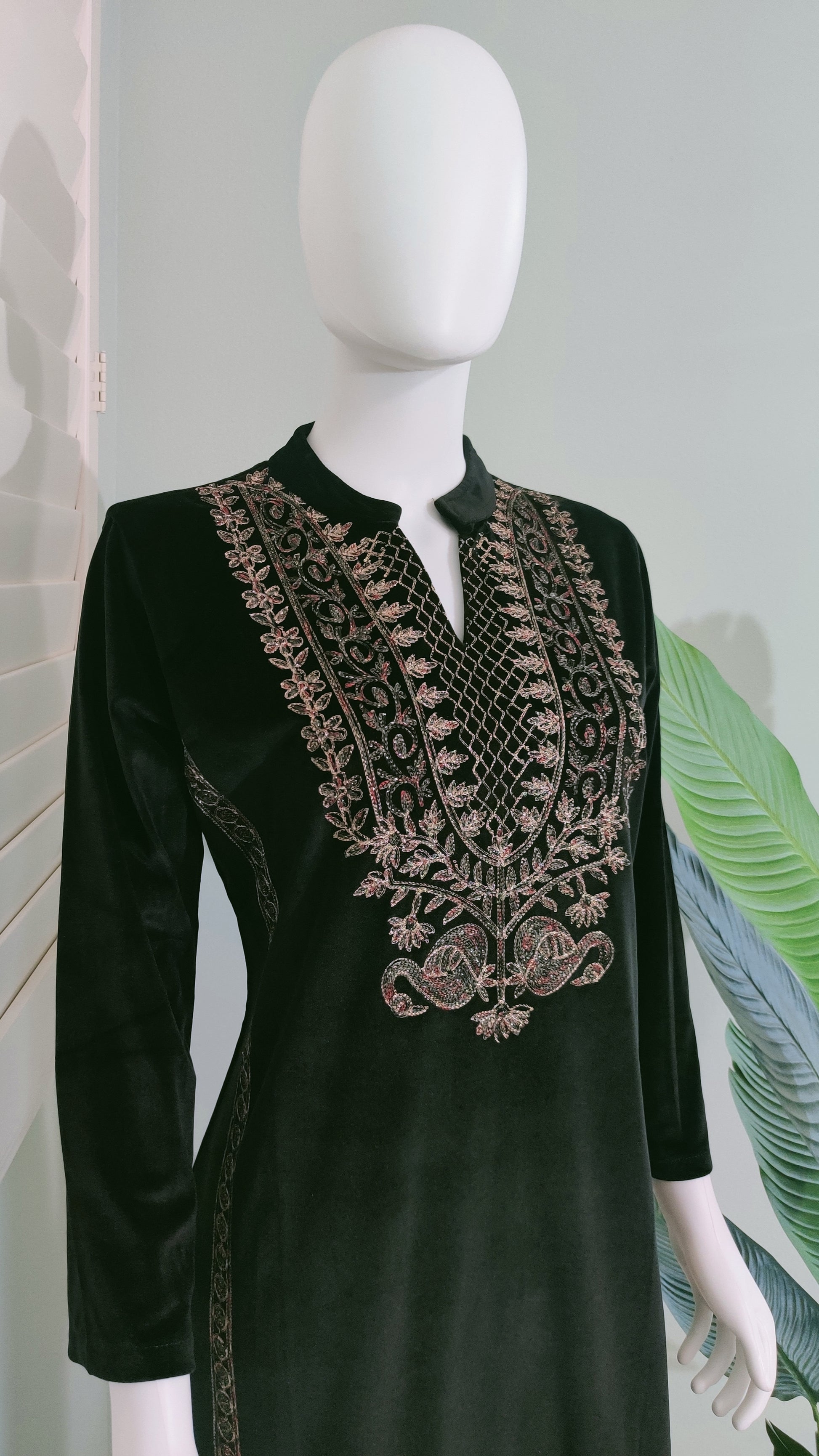 Black, bold, and beautifully embroidered Velvet Kurta set