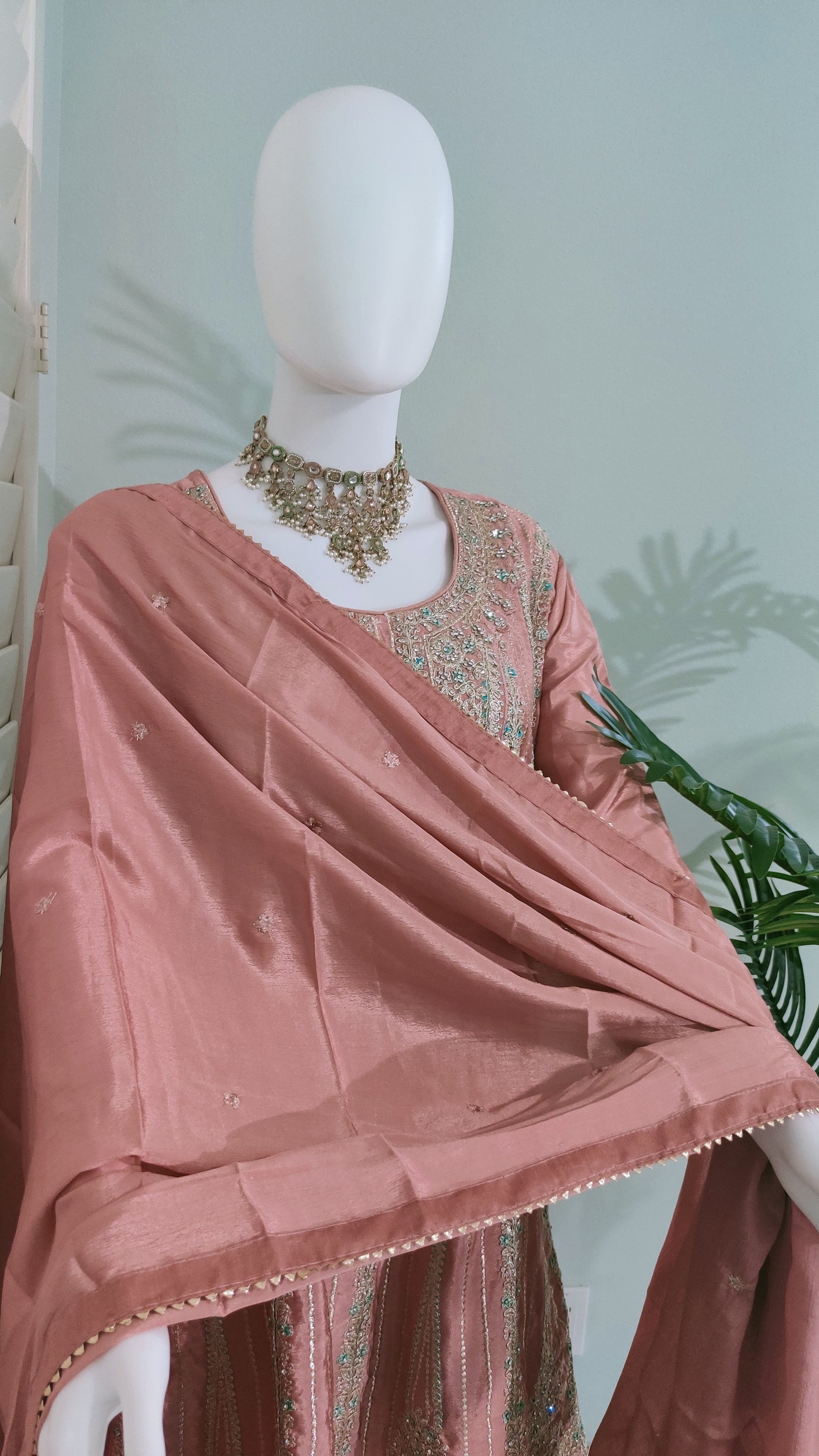 ✨ Regal & Elegant Heavy Chinon Embroidered Palazzo Set