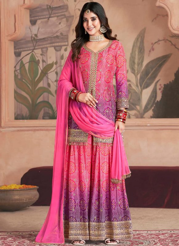Chinnon Fabric Bandhej Print Heavy Palazzo Kurta Set