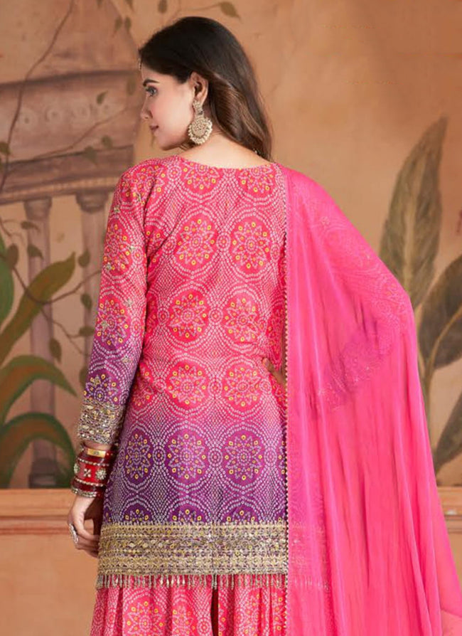 Chinnon Fabric Bandhej Print Heavy Palazzo Kurta Set