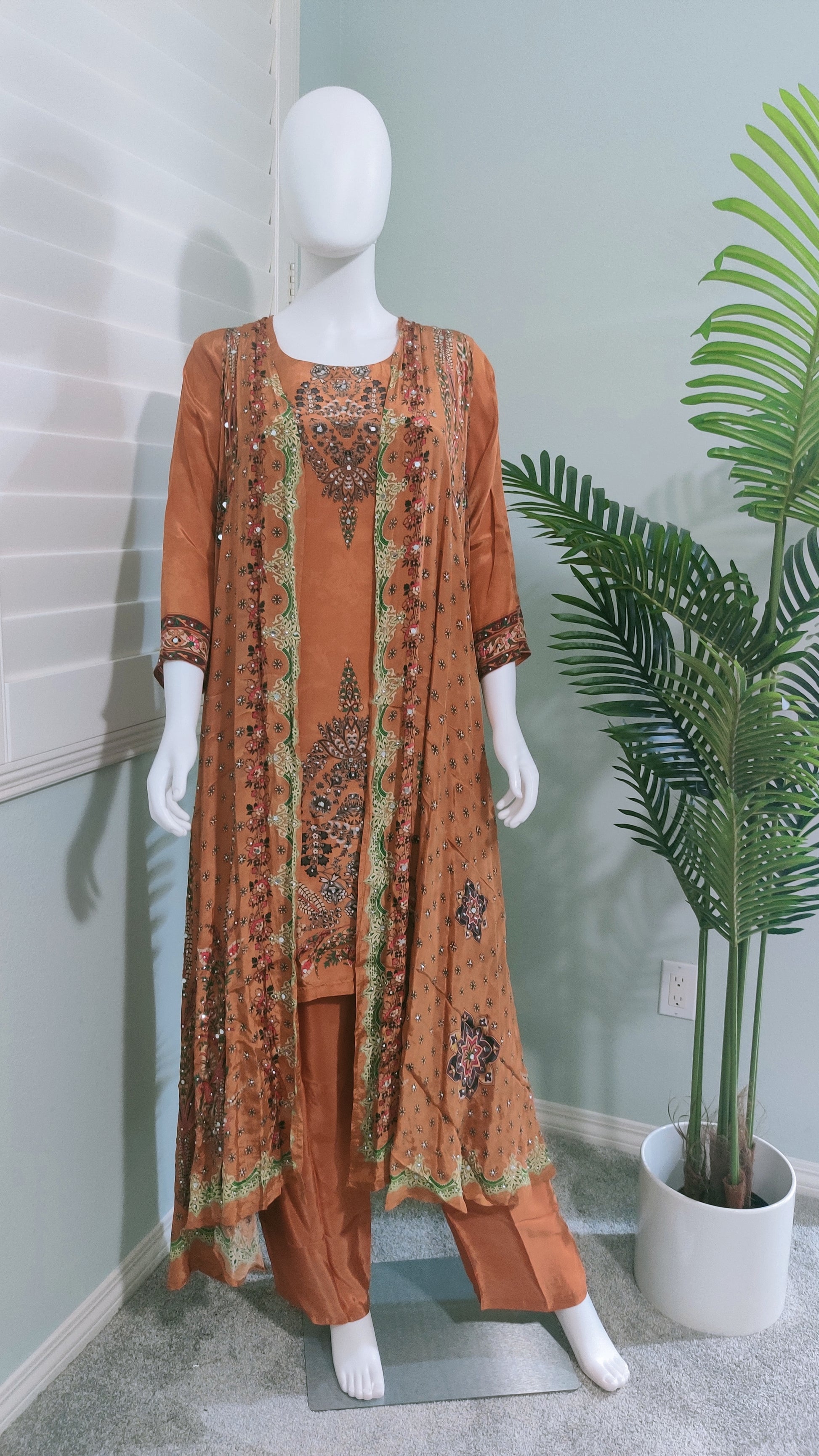 🌿 Regal Rust & Emerald Grace – Indo-Western Ensemble with Removable Jacket