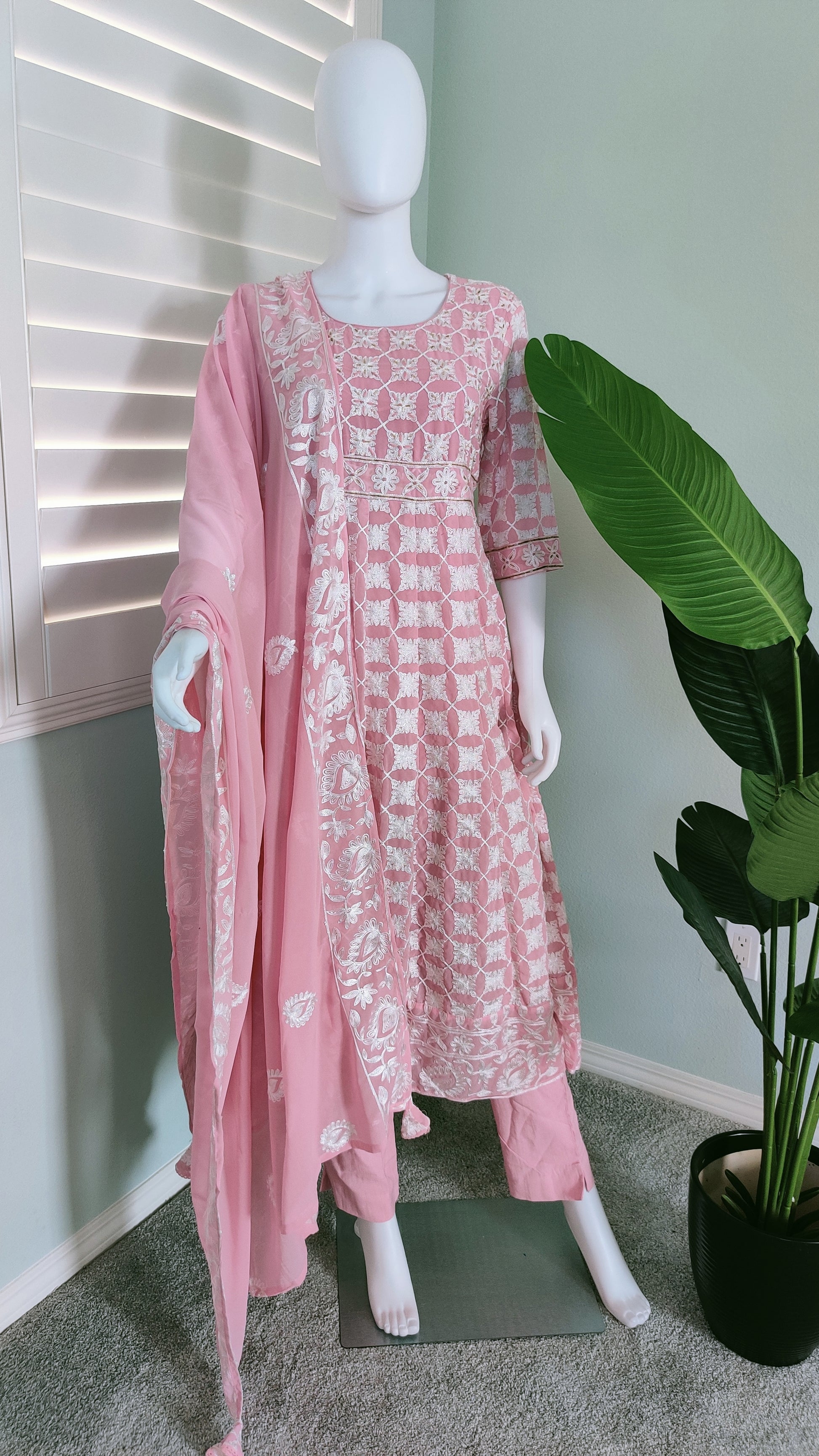 Light Pink Fully Embroidered Anarkali Suit