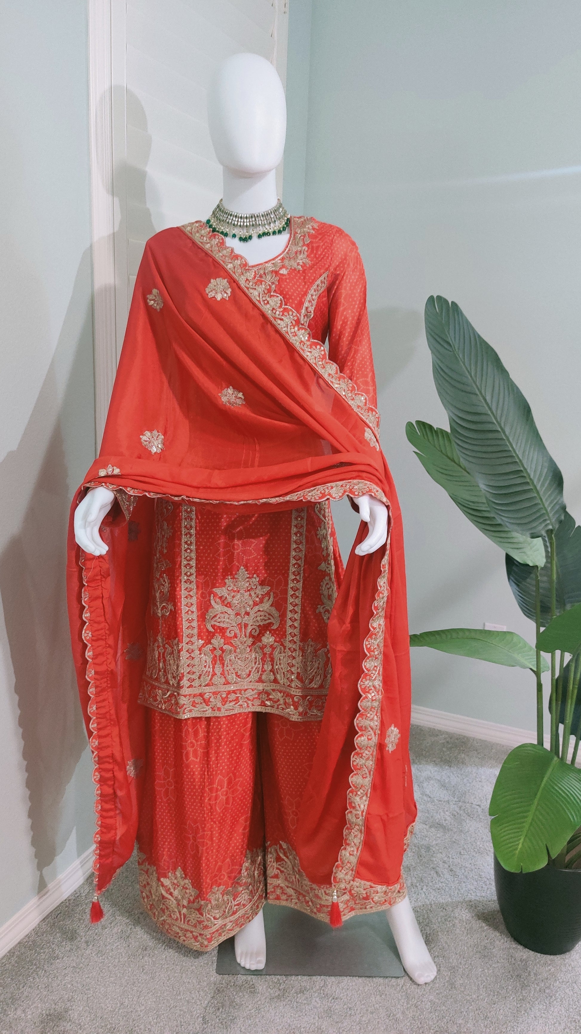 Radiance in Rust: Embroidered Palazzo Suit Set