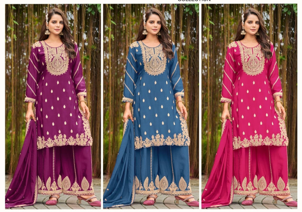 ✨ Heavy Chinon Embroidered Palazzo Set