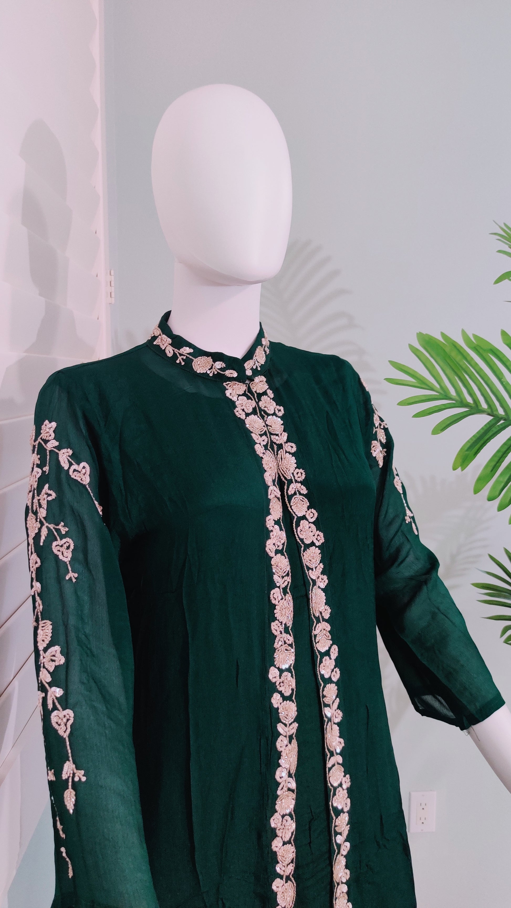 ✨ Bottle Green Elegance with Intricate Hand Embroidery