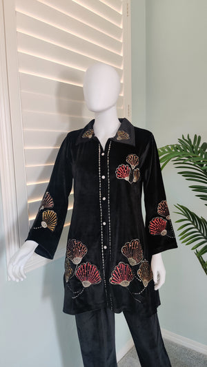 Black Velvet Elegance in Shell Embroidery