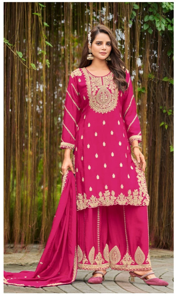 ✨ Heavy Chinon Embroidered Palazzo Set