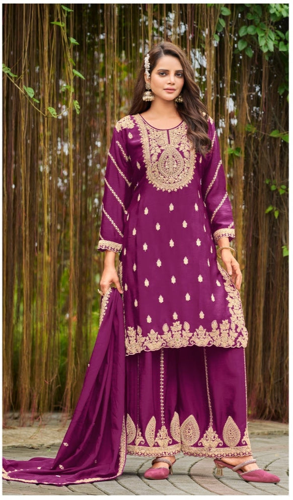 ✨ Heavy Chinon Embroidered Palazzo Set