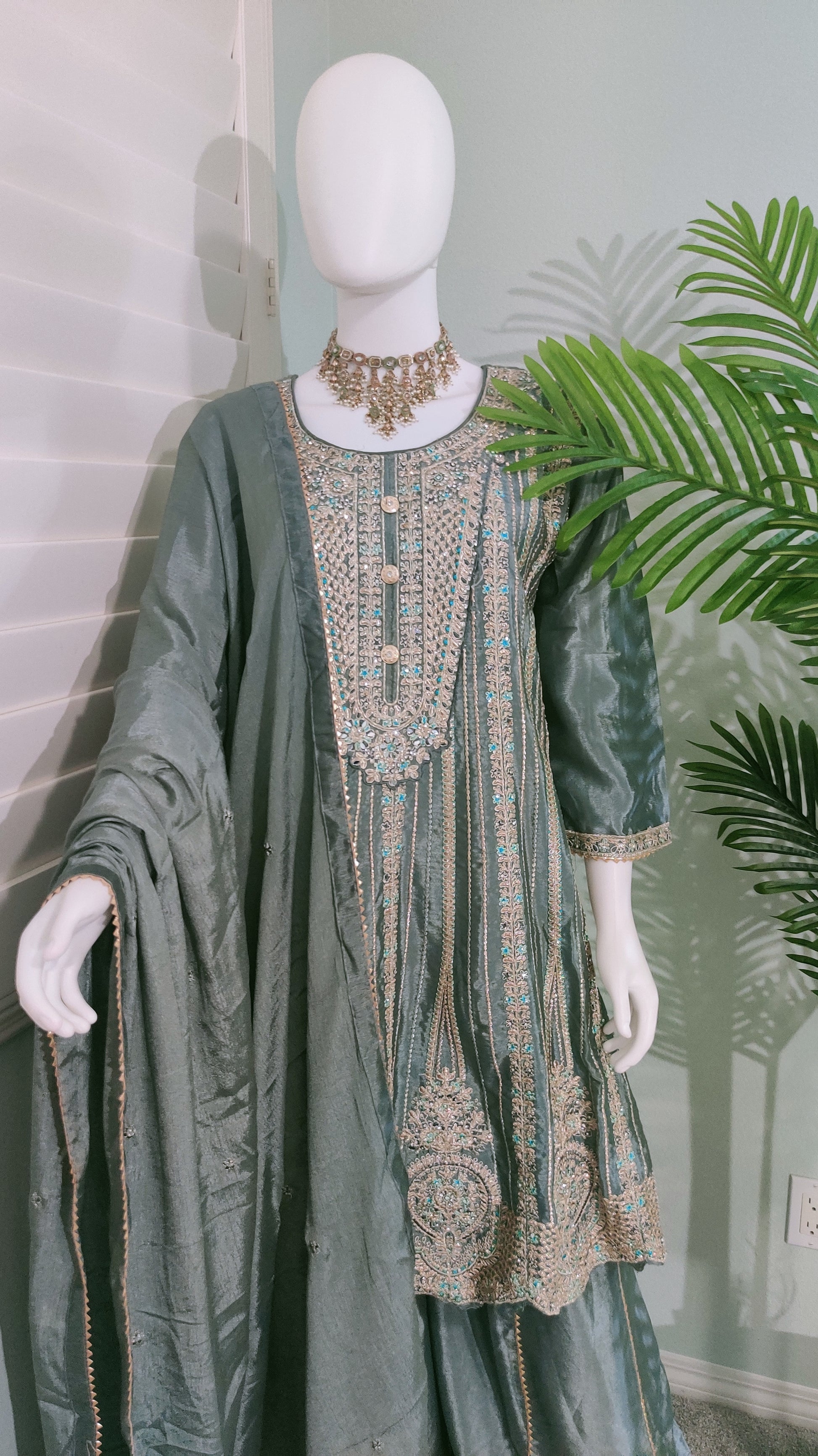 ✨ Regal & Elegant Heavy Chinon Embroidered Palazzo Set