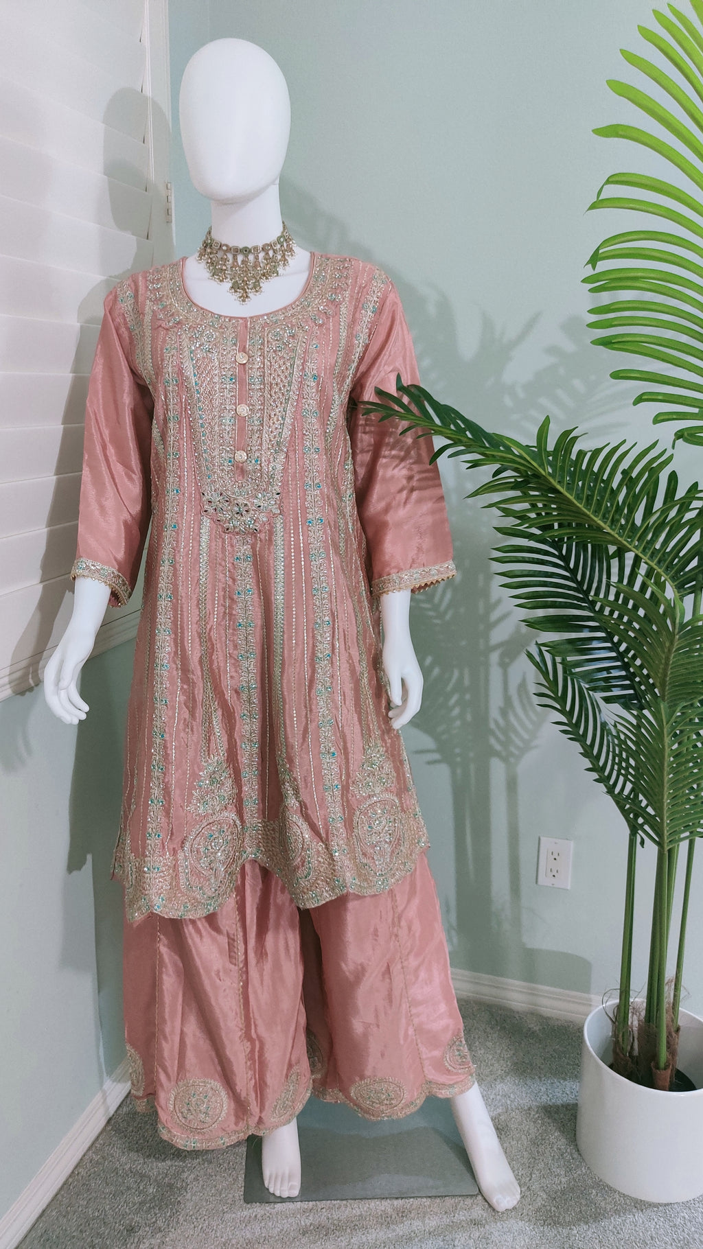 ✨ Regal & Elegant Heavy Chinon Embroidered Palazzo Set