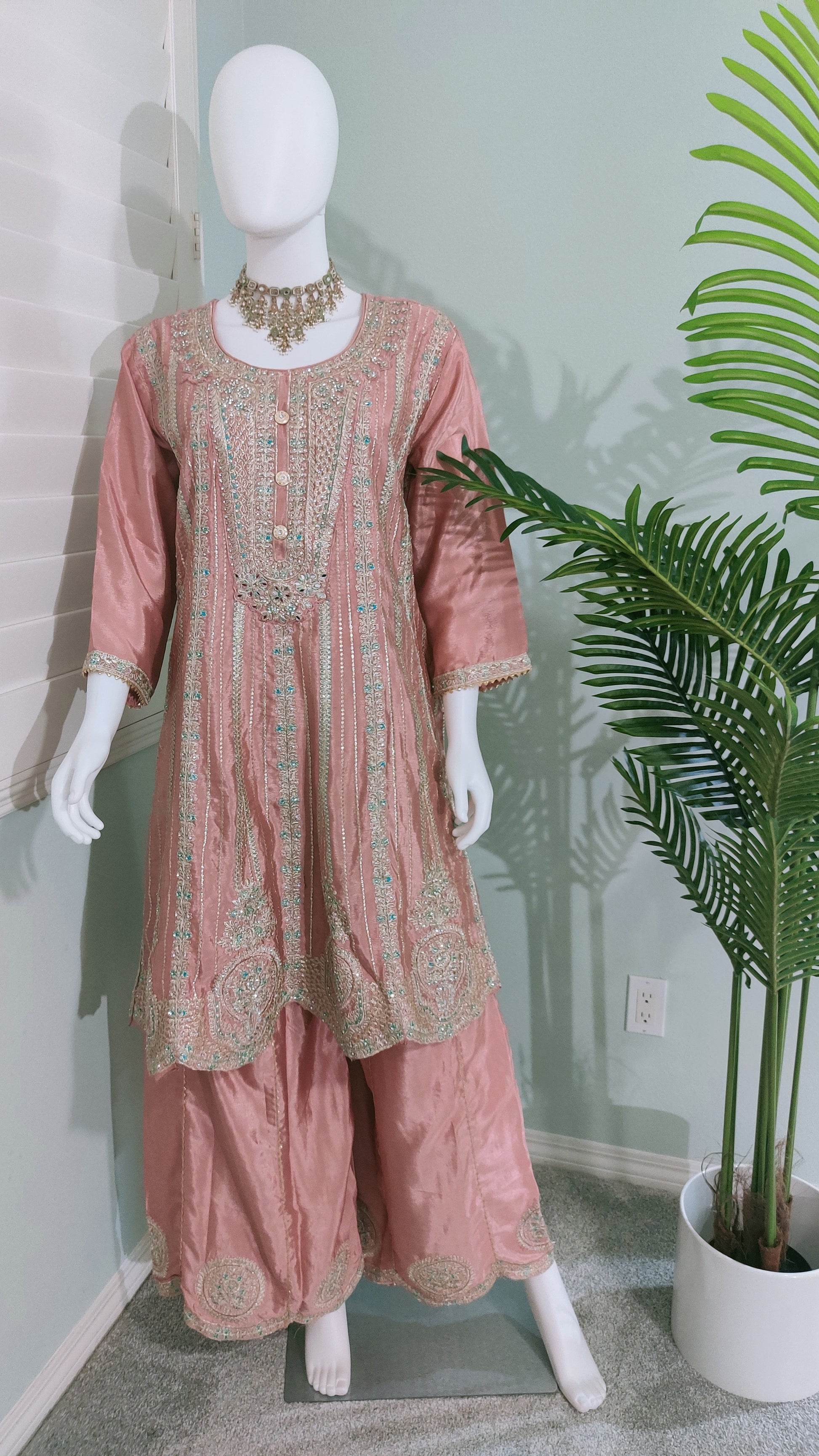 ✨ Regal & Elegant Heavy Chinon Embroidered Palazzo Set