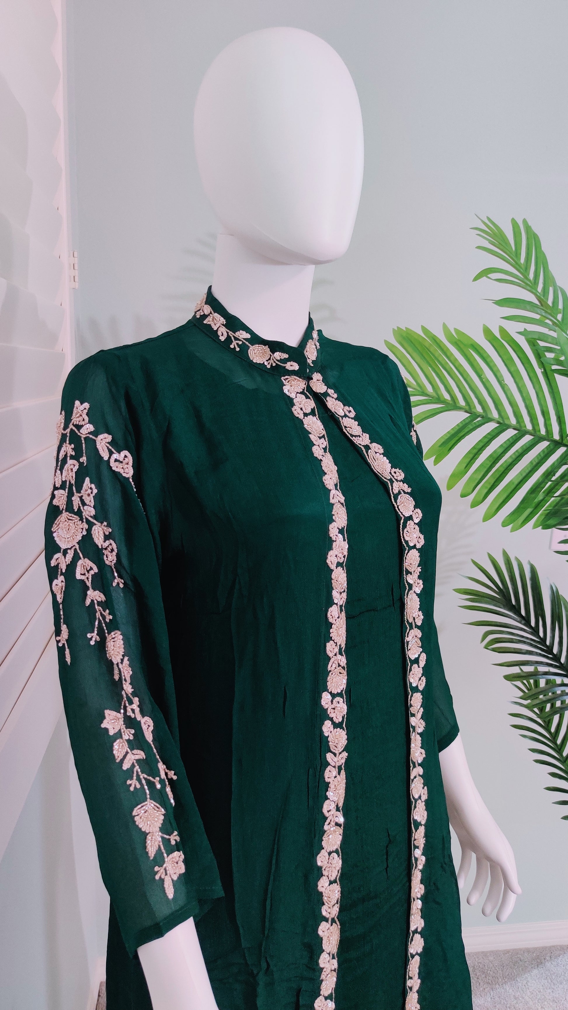 ✨ Bottle Green Elegance with Intricate Hand Embroidery