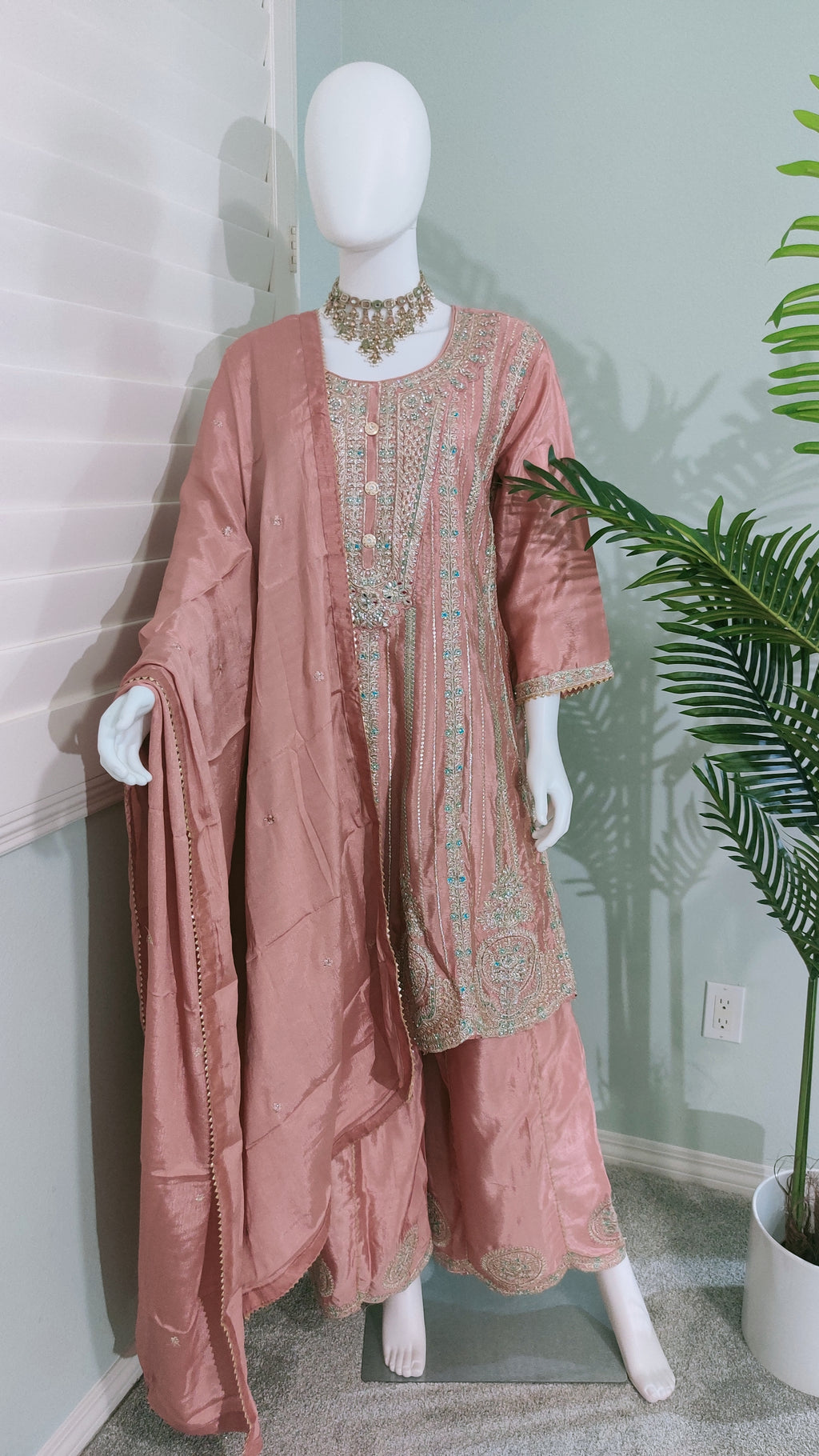 ✨ Regal & Elegant Heavy Chinon Embroidered Palazzo Set