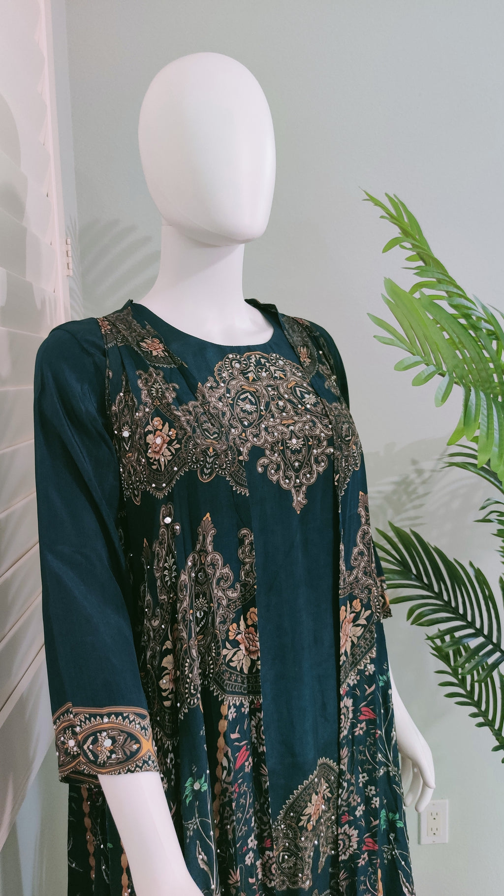 🌿 Regal Rust & Emerald Grace – Indo-Western Ensemble with Removable Jacket