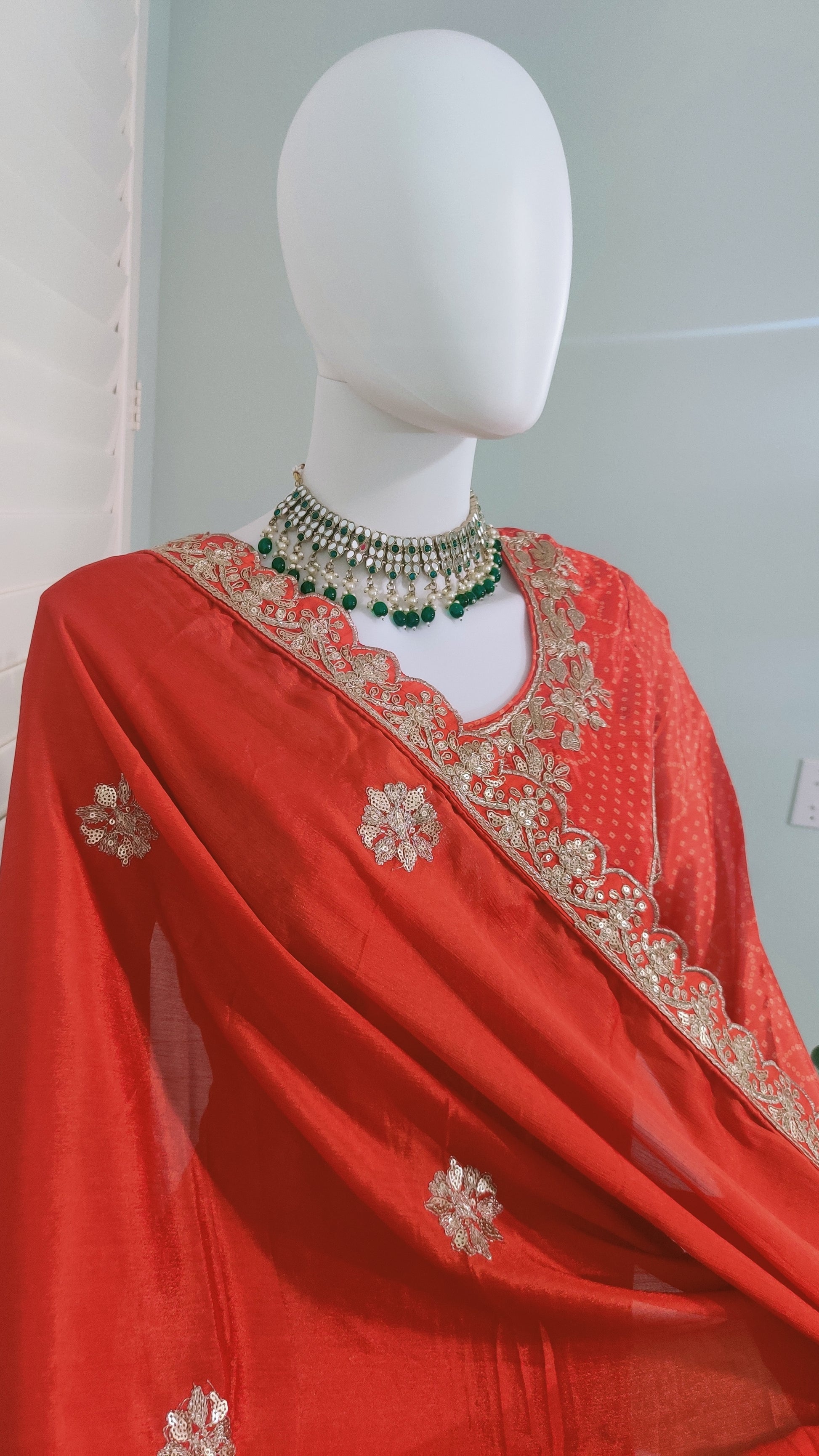 Radiance in Rust: Embroidered Palazzo Suit Set