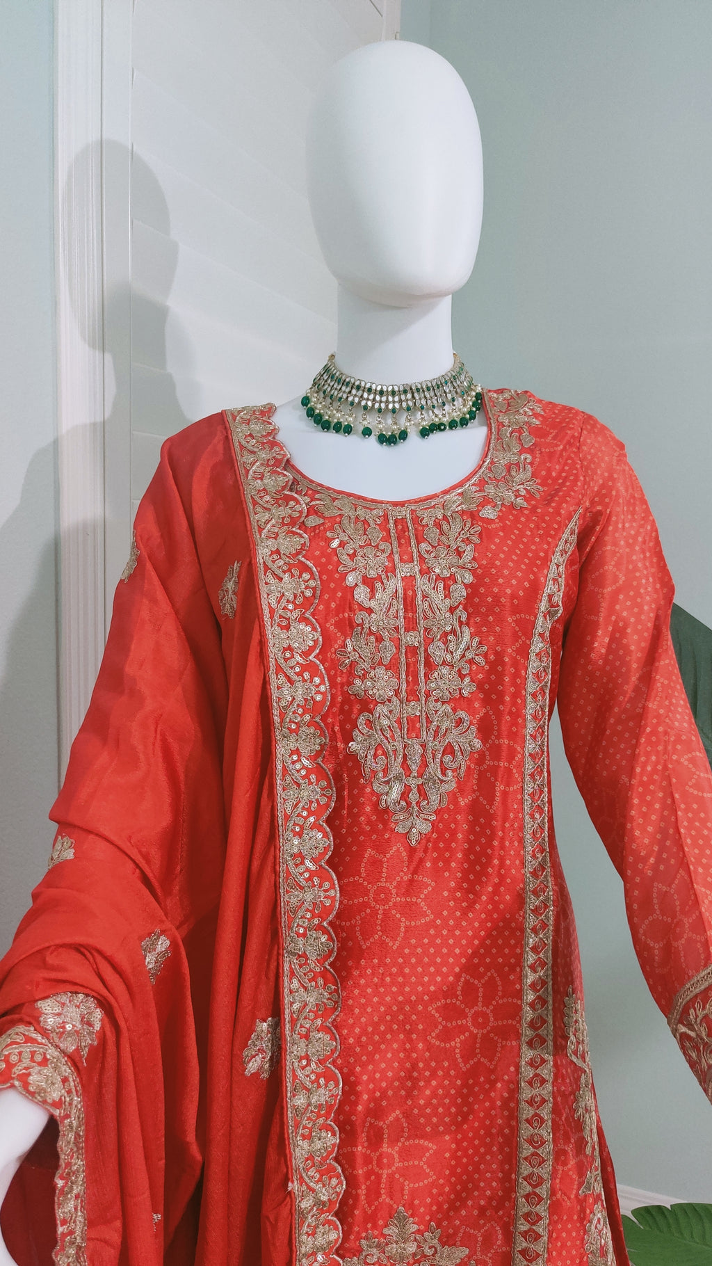 Radiance in Rust: Embroidered Palazzo Suit Set